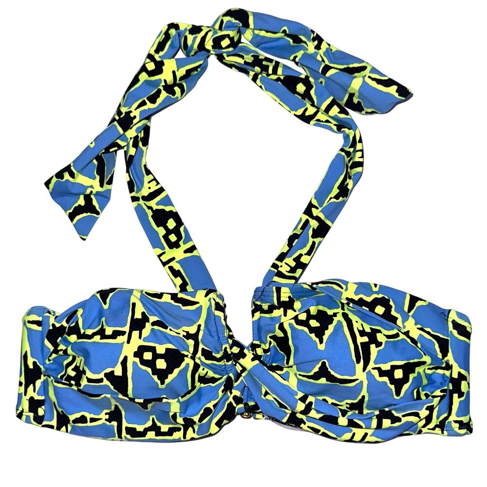 Gianni Bini Halter Wrap Bandeau Blue Neon Bikini Top Size Medium